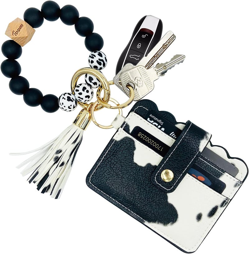 TSNSOEEO Keychain Wallet Wristlet Small Credit Card Holder Bracelet Key Chain Purse Bangle Tassel Beads Key Rings for Women - Image 1